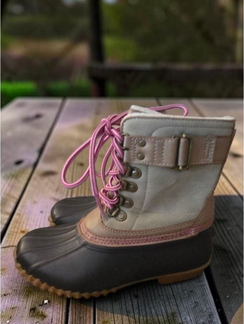 Esprit Carmen Girls Duck Boots Size 1M Pink Laces Winter Rain Waterproof